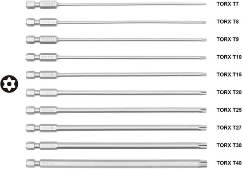 TORX Tamper Resistant Bits, Security TORX Bits (T7-T40), Security Star Bits, 150mm, 10 -Pieces, High Grade S2 Steel...