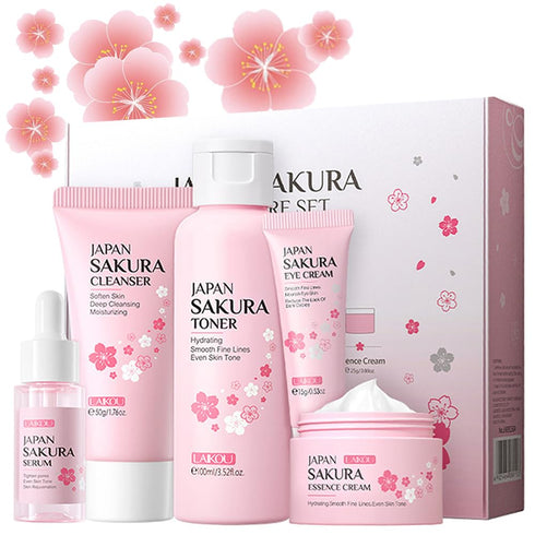 Sakura Skincare Gift Set, Skin Daily Care Travel Kit with Cleanser, Toner, Serum, Eye Cream, Face Cream for Women Girls (5pcs)...