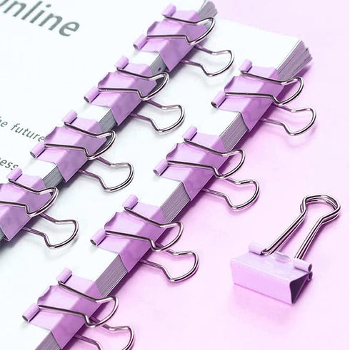 Purple Paper Clips and Binder Clips Set, 216 pcs, Metal Assorted Sized Binders with Push Pins, Cute Office Supplies for Desk, Durable Desk Accesso...