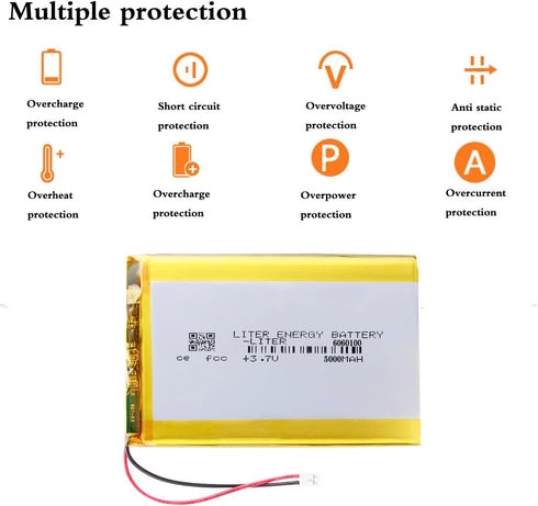 3.7V 6060100 5000mAh Lithium Polymer ion Battery Rechargeable Polymer Battery Pack with JST 2.0mm Connector...