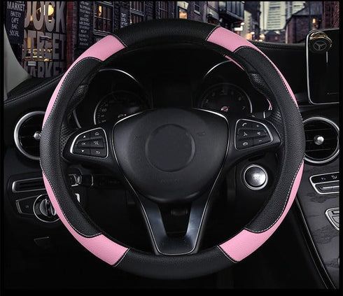Istn Men's Sport Style Contrast Color Non-Slip Sweat Good Breathable PU Leatherette 15 inch Car Steering Wheel Cover Pink...