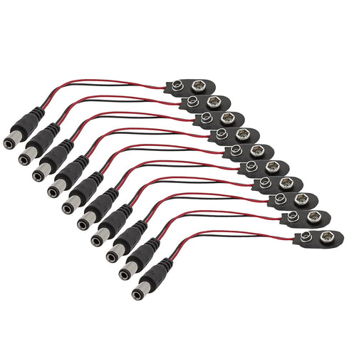 HiLetgo 10pcs 9V Battery Clips 9 Volt I-Type Snap-on Leather Battery Buckle Connector with DC 5.5x2.1mm Male Plug(I-Type with DC Plug)...