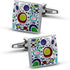Silver Plated Cufflinks for Men Colorful Rainbow Crystal Cuff Links Wedding Gift...
