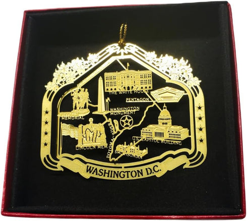 Nations Treasures Washington D.C. Souvenir Brass Christmas Ornament Gift Capitol White House Monuments Memorials...
