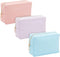 3 Pack Faux Leather Makeup Bag with Zipper, Travel Cosmetic Pouches (3 Pastel Colors)...