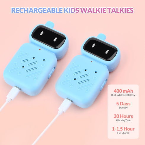 Mafiti Rechargeable Walkie Talkies for Kids 2 Pack Mini Robot Walkie Talkie Long Range 1 KMs 2 Way Radio Toddler Toys for 3-12 Year Old Boys Girls...