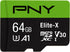 PNY 64GB Elite-X Class 10 U3 V30 microSDXC Flash Memory Card...