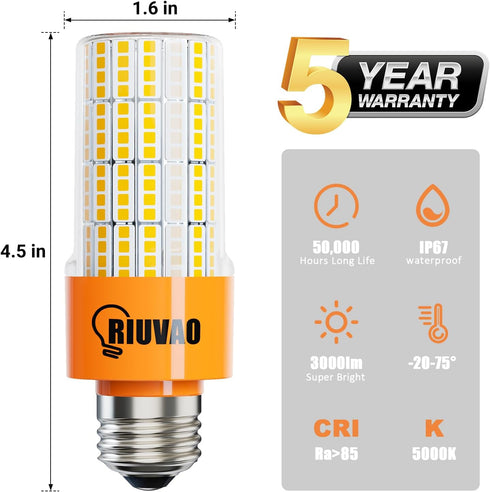 2 Pack Led Light Bulb Equivalent 300W 3000K Cool Daylight White, 40W Led Corn Cob Light Bulb 3750 Lumen E26 Medium Base for Garage Workshop Backya...