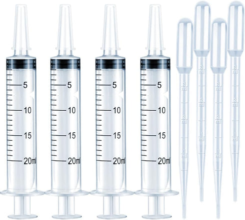 4 Pack 20mL Syringes for Lip Gloss Making Supplies Liquid TKP Lipgloss Base Flavoring Oil Oral Medicine Injection Feeding- with Tip Cap and Pipett...