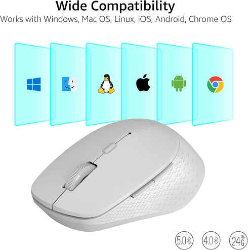 Rapoo M300G Silent Wireless Mouse, Bluetooth Mouse for Laptop, 2.4GHz with USB Receiver Computer Mouse, 2400 Adjustable DPI Optical Tracking, 1 Ye...