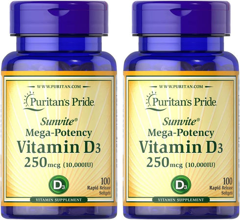 Puritan's Pride Vitamin D3 10,000 IU, Twin Pack 200 Total Count...