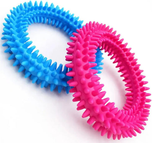 2Pcs Pet Chew Ring Toy Soft Dental Rubber Puppy Teeth Cleaning Healthy Gums Spike Ring Chew Toy for Cat and Dogs (9cm)...