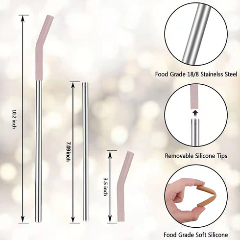 Tronco Set of 6 Stainless Steel Reusable Metal Straws with Silicone Flex Tips Elbows Cover, Metal Drinking Straws for Tronco Tumbler, 6 Steel Stra...