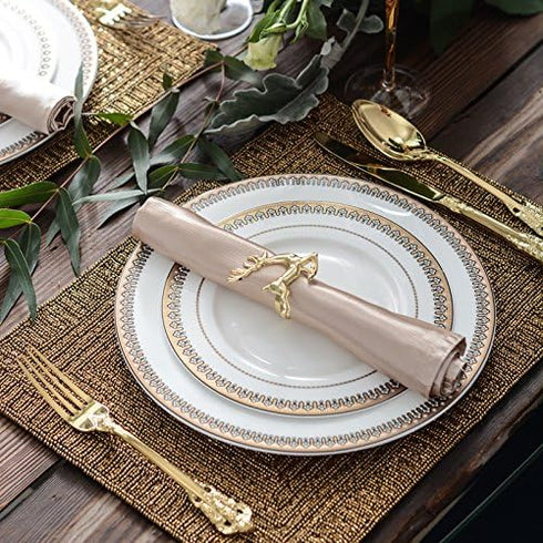Napkin Rings Holders Set of 6 Fall Wedding Holiday Christmas Metal Dinner Parties Home Table Decoration (Gold Deerlet, 6)...