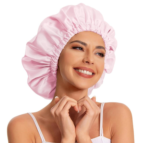 Satin Bonnet Silk Bonnet Hair Bonnet for Sleeping-Slouchy Beanie Hat Satin Sleep Cap for Women's Natural & Curly Hair(Pink)...