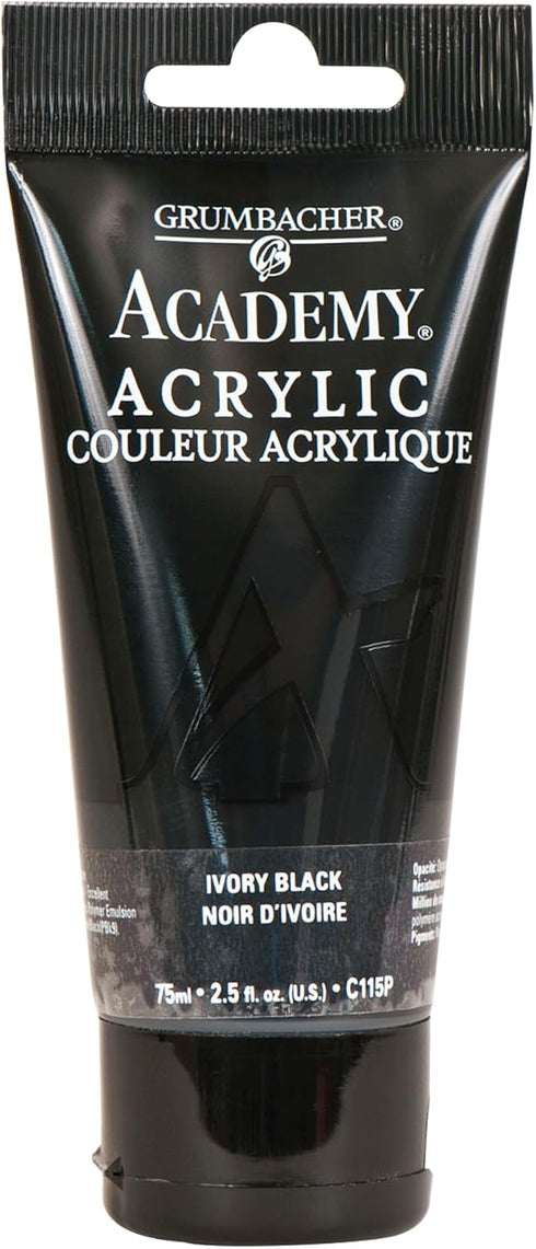 Grumbacher Academy Acrylic Paint, Gloss, 75ml/2.5 Ounce Plastic Tube, Ivory Black (C115P)...