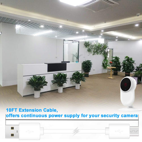 2-Pack 10FT USB Power Extension Cable for Wyze Cam,WyzeCam Pan,YI Home Camera,Nest-Cam Indoor,Oculus Go,Netvue,KasaCam,Furbo Dog,Blink,Flat USB to...