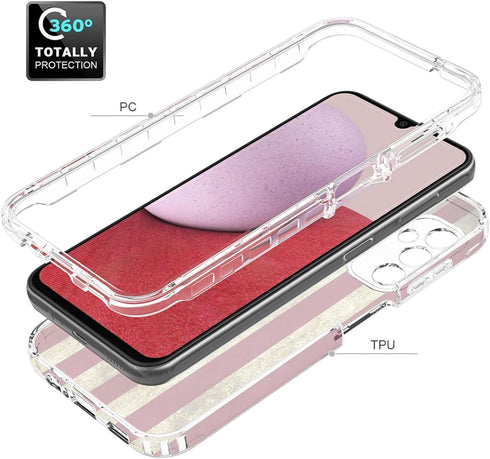 Phone Case for Galaxy A14 5G Case, Samsung A14 5G SM-A146B Case with Tempered-Glass Screen Protector, Cute Clear Flag Pattern Full Body Protective...