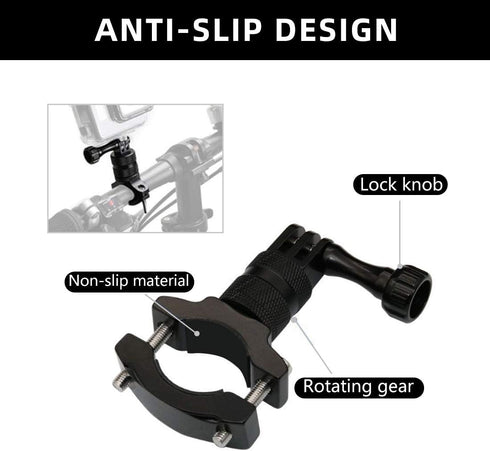 Mountain Bike Mount for GoPro Hero 12/11/10/9/8/7/6/5/4/3+, 360 Degree Rotation Aluminium Bike Handlebar Holder Bicycle Rack Adjuster for Action C...