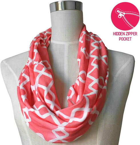 Women Chain Link Pattern Infinity Scarf Wrap Scarf with White Zipper Pocket, Infinity Scarves...