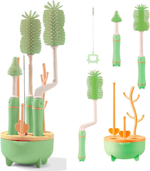 Tree Bottle Cleaning Brush Set. includes 2 Bottle Brush, Nipple Brush and Straw Brush. Baby Bottle Brush Set for Bottle Drying Rack. Baby Essentia...