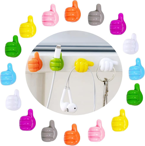16PCS Self-Adhesive Silicone Thumb Hooks Multi-Function Cable Holder Wall Decoration Finger Hook for Earphone,Toothbrush,Key,Makeup Brush Wire Des...