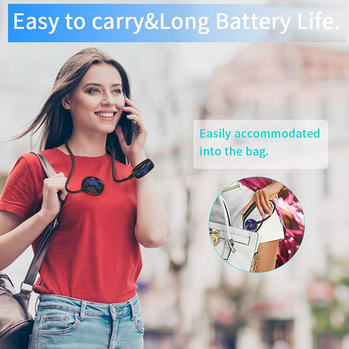 Portable Neck Fan 2600mAh, Necklace Fan Battery Operated, Wearable Fan Rechargeable Ultra Quiet, Hands-Free Fan 360° Adjustable, Strong Airflow fo...