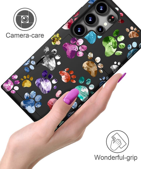 Compatible with Samsung Galaxy S24 Ultra Case Cute with Card Holder/Slim Wallet Phone Case for Women Galaxy S24 Ultra/Colorful Doodle Paws Dog Cra...