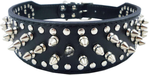 Dogs Kingdom Faux Leather Spiked Studded Dog Collar pet collar Pitbull, Boxer Black L...