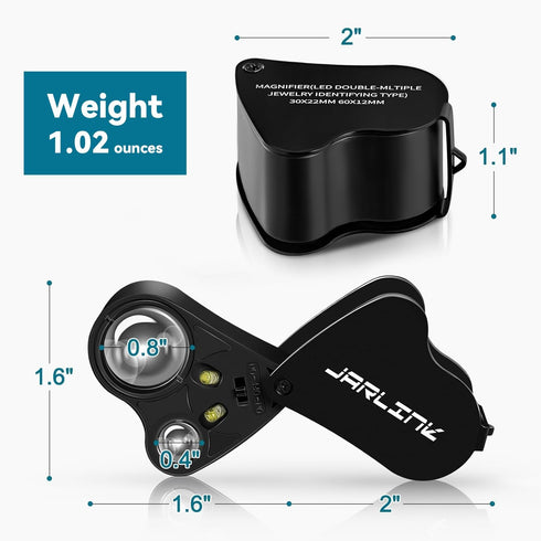 JARLINK 30X 60X Illuminated Jewelers Loupe Magnifier, Foldable Jewelry Magnifier with Bright LED Light for Gems, Jewelry, Coins, Stamps, etc...