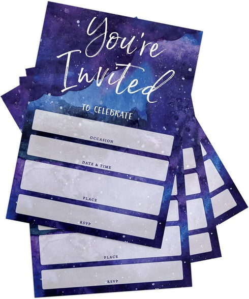 Printed Party Kids Birthday, Outer Space Galaxy, 25 Invitations and Envelopes...