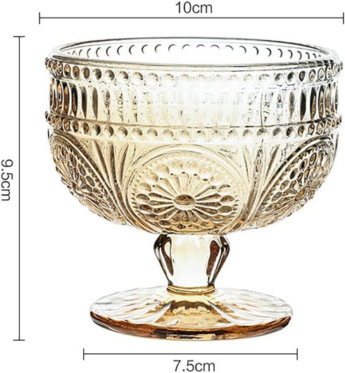 Vintage Sunflower Embossed Glass Footed Dessert Bowl Ice Cream Bowl Trifle Bowl Salad Bowl Candy Cake Bowl for Home Party Wedding 9 oz, Amber...