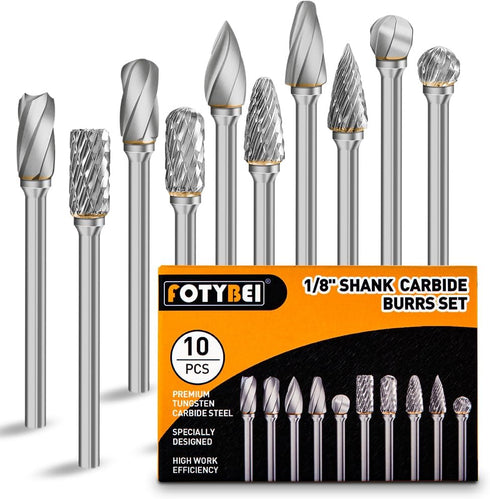 Carbide Burr Set Compatible with Dremel Rotary Tool 10Pcs Die Grinder Bits Rotary File Rasp with 1/8” Shank and 1/4” Grinding Head Accessories for...