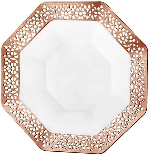 Lacetagon Rose Gold Premium Plastic Octagonal Dessert Bowl - 5 oz. (Packs of 10) - Perfect for Parties, Weddings, and Events...