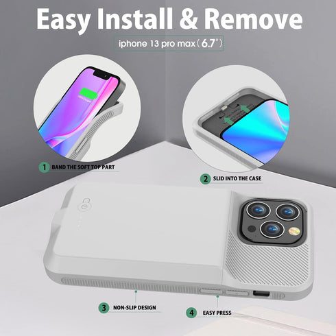 Battery Case for iPhone 13 Pro Max & 12 Pro Max, Real 7000mAh Ultra-Slim Battery Charging Case Rechargeable Anti-Fall Extended Battery for iPhone ...