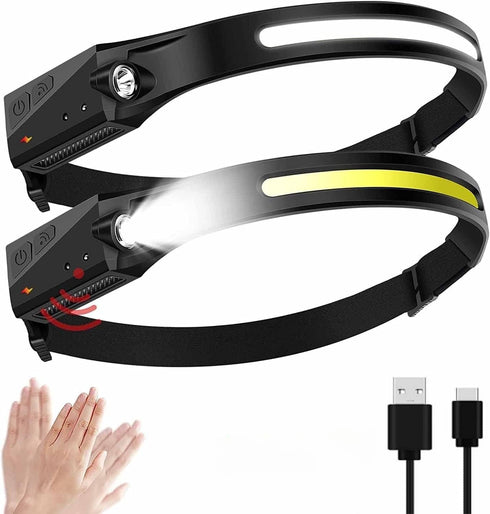 2PCS Headlamp Rechargeable 230° Wide Beam Head Emergency Lamp LED Lights with Motion Sensor for Camping Accessories Gear, Waterproof Head Light Fl...