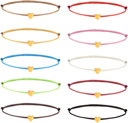 YJT Heart Wish Bracelet That Fall Off Make A Wish Red String Bracelets for Women Teen Girls Handmade Jewelry Adjustable 7" to 11.8", 10 pc...