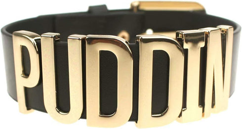 Adjustable Fashion High Neck Black Belt Letter Gold Puddin Choker Necklace Collar for Women Girls Adult Kids Prime (About 1.2 Inch Width)...