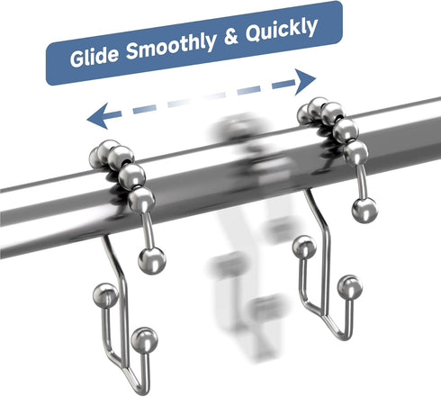 Titanker Shower Curtain Hooks Rings, Rust-Resistant Metal Double Glide Shower Hooks for Bathroom Shower Rods Curtains, Set of 12 Hooks - Chrome...