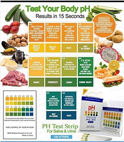 pH Test Strips 100ct -Saliva and Urinalysis Reagent Test Strips for Monitor Body Acidity and Alkalinity .Track and Balance Your Body pH & A Health...