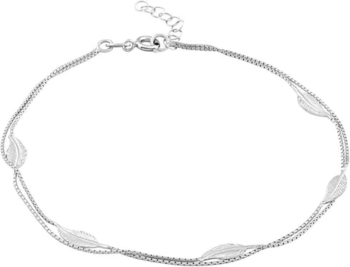 Beaux Bijoux Sterling Silver 9" + 1" Extension Multiple Leaf Double Strand Anklet...
