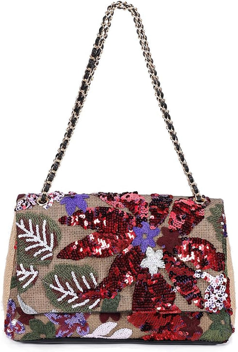 Women Summer Straw Bag Sequin Floral Embroidery Clutch Purse Shoulder Handbag For Beach Party With Random Flower Pattern...