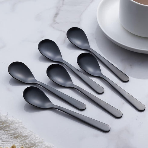 Matte Black Demitasse Espresso Coffee Spoons, Stainless Steel Satin Finish, Mini Teaspoons, Sugar Spoons, 4.7-inch, Set of 6...