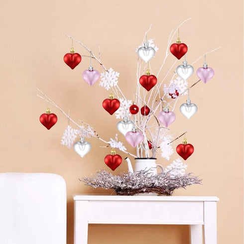 24 PCS Valentine's Heart Hanging Ornaments - Heart Shaped Tree Baubles, Plastic Decoration for Valentine's Day, Mother's Day, Wedding, Home Party ...