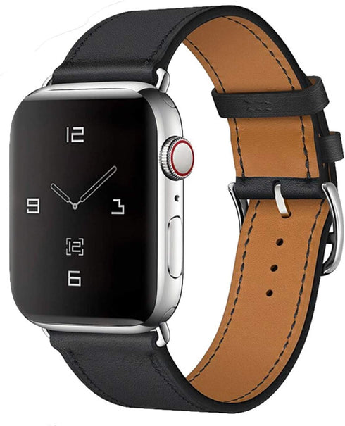 Leather Band Compatible with iWatch 42mm/44mm/45mm Genuine Leather Strap Bands Replacement for iWatch Series 1-8 Ultra 42/44/45/49 mm Bracelet Loo...