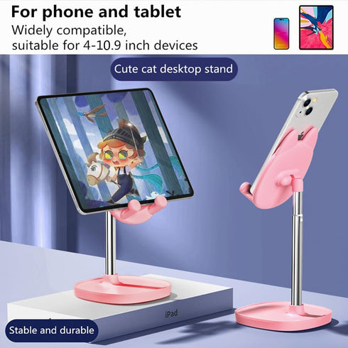 Cute Cat Phone Stand, Cat Head Cell Phone Holder for Desk,Angle&Height Adjustable Compatible with All Smartphone,iPhone,Samsung,Tablet,iPad-Pink...