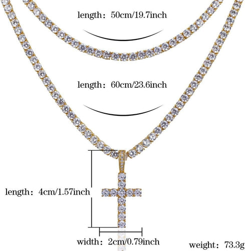 JINAO Gold Cross Necklace Iced Out Cubic Zirconia Round Cut Cross Pendant Necklace 18K Gold Plated Diamond Jewelry for Men Women with Stainless Ro...