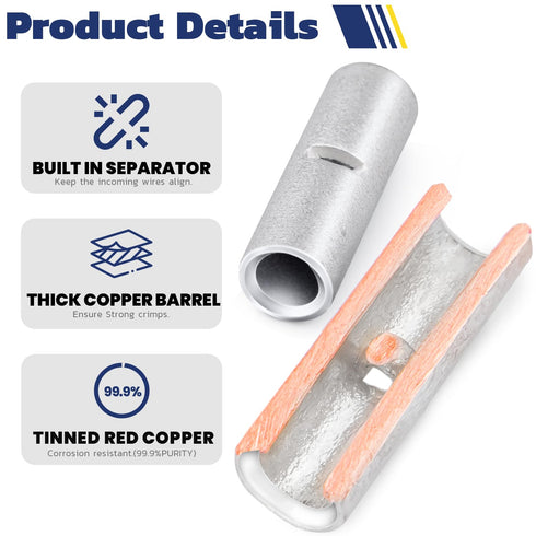Haisstronica Non Insulated Butt Connectors Kit 220pcs Butt Connectors for Wiring Pure Copper AWG24-8 Wire Crimp Connector...