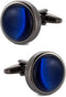 Round Cat Eye Cufflinks for Men Dark Blue Opal Cuff Links in Gun Black Business Shirt...