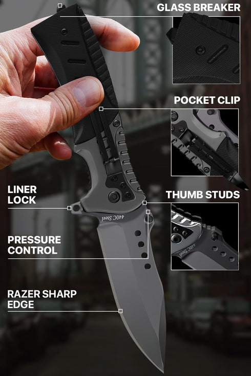 Pocket Knife Spring Assisted Folding Knives - Military EDC USMC Tactical Jack Knifes - Best Camping Hunting Fishing Hiking Survival Knofe - Travel...